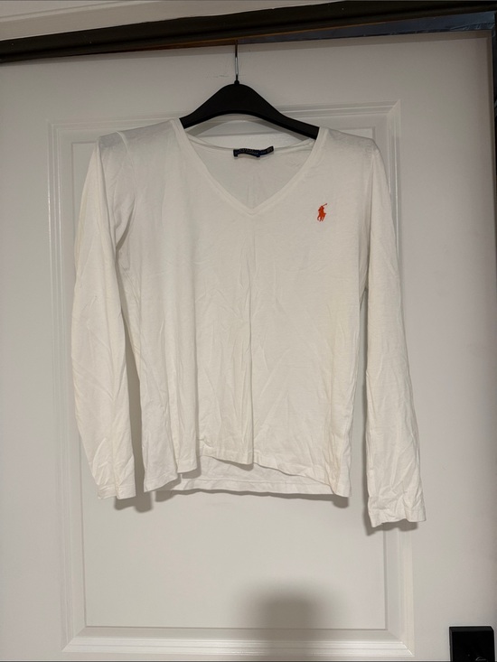 Polo Ralph Lauren Tops - Polo by Ralph Lauren White Long Sleeve V‑Neck Tee with Orange Pony